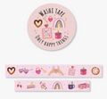 washi tape, masking tape, arc-en-ciel, fond rose, coeur, love