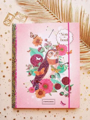 carnet-rose-A5-lignes-page-de-couverture-chouette 