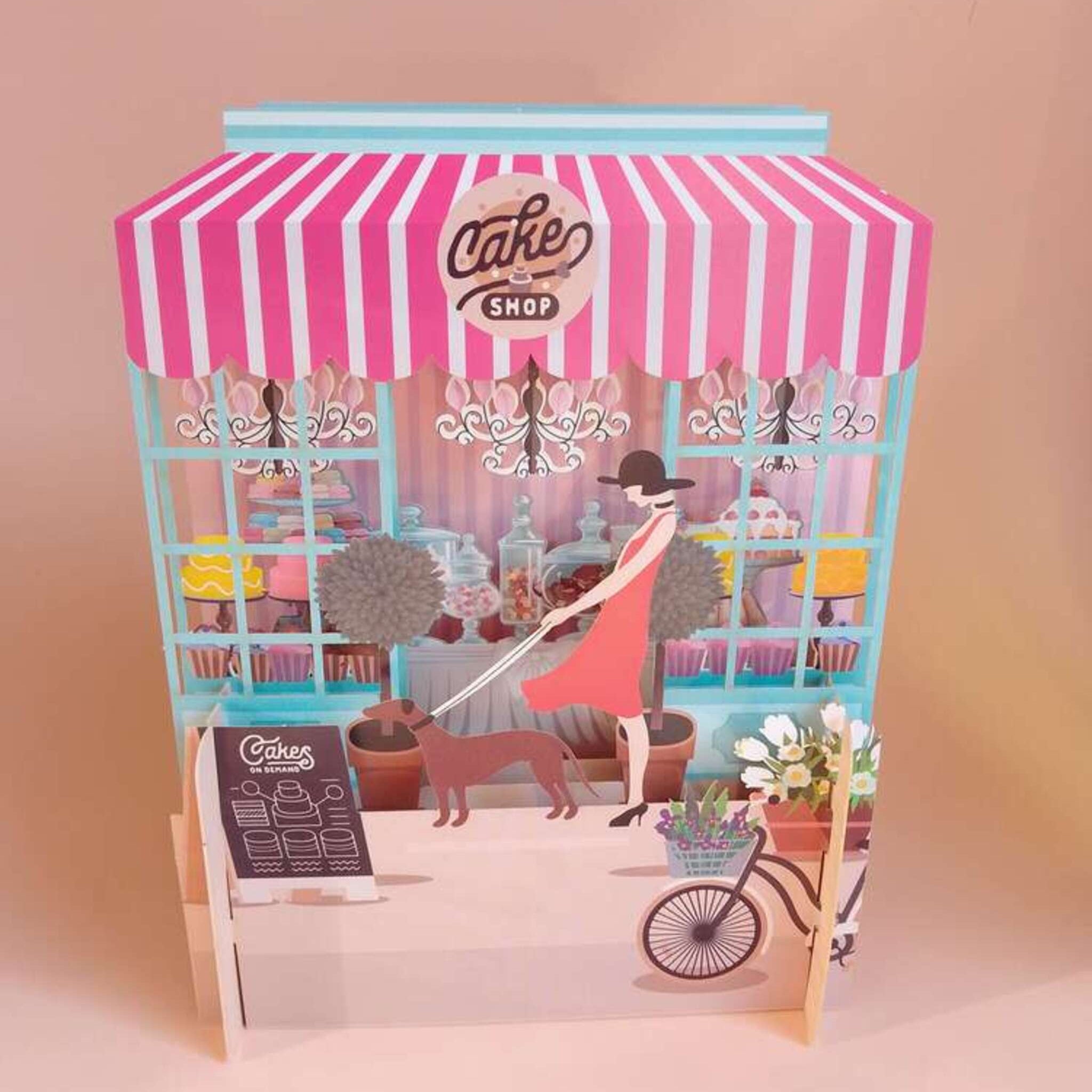 carte-postale-3D-pop-up-cake-shop-femme-chien