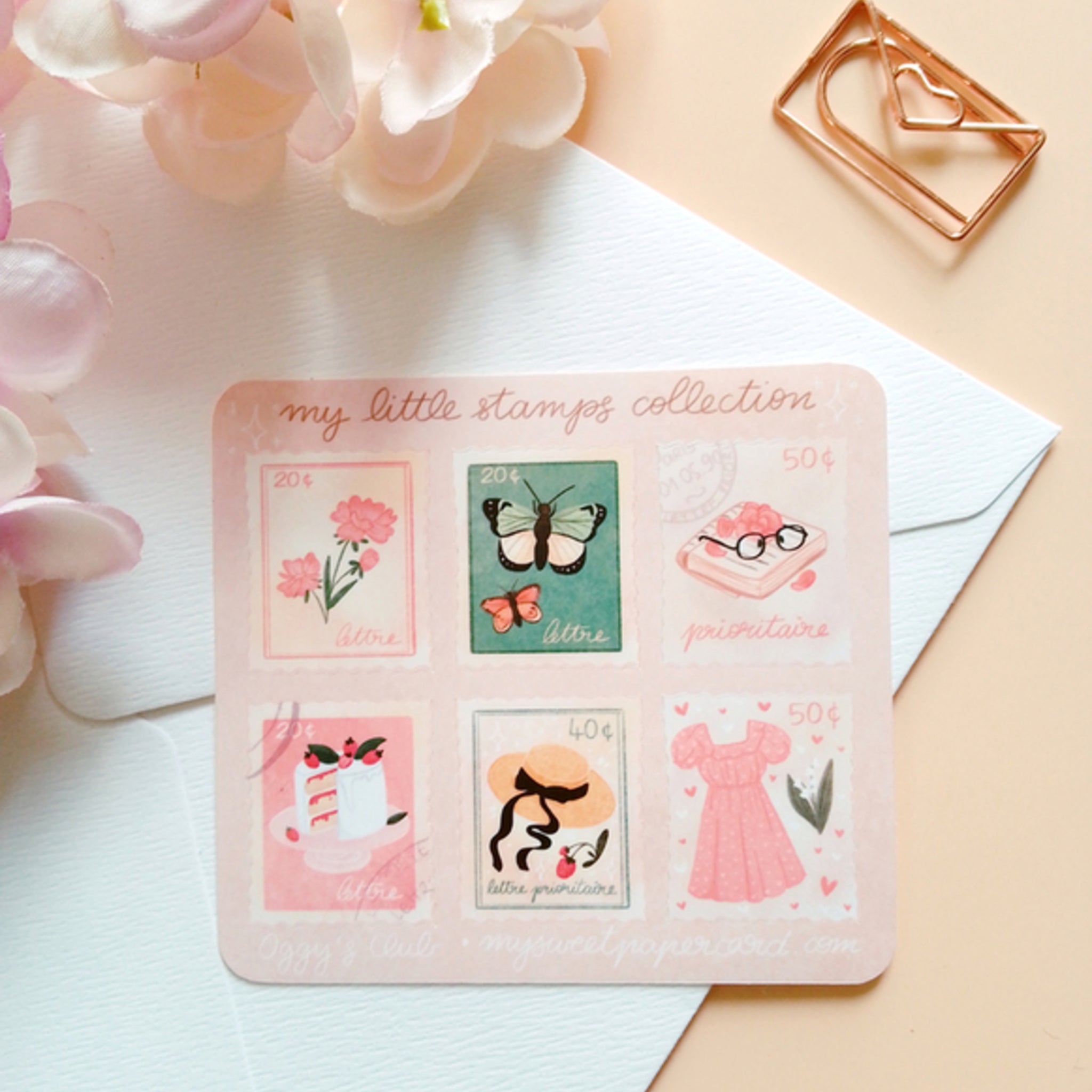 stickers-autocollants-timbres-papillon-fleurs